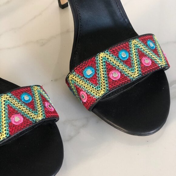 Mia Shoes Rama Colorful Stitched Black Heels Sz 9 - Picture 6 of 11